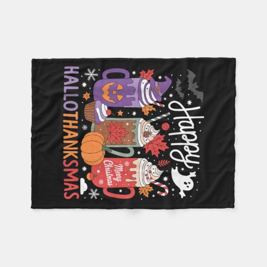 Happy Hallothanksmas Koffie Lover Halloween Merry Fleece Deken (Voorkant (Horizontaal))