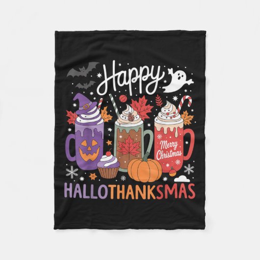 Happy Hallothanksmas Koffie Lover Halloween Merry Fleece Deken (Voorkant)