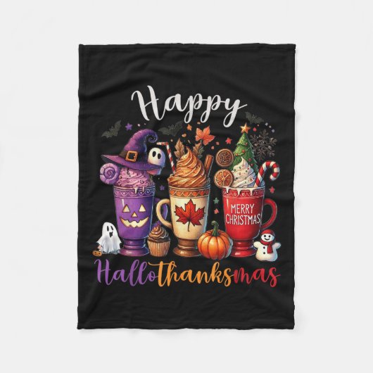 Happy Hallothanksmas Koffie Lover Halloween Merry Fleece Deken (Voorkant)
