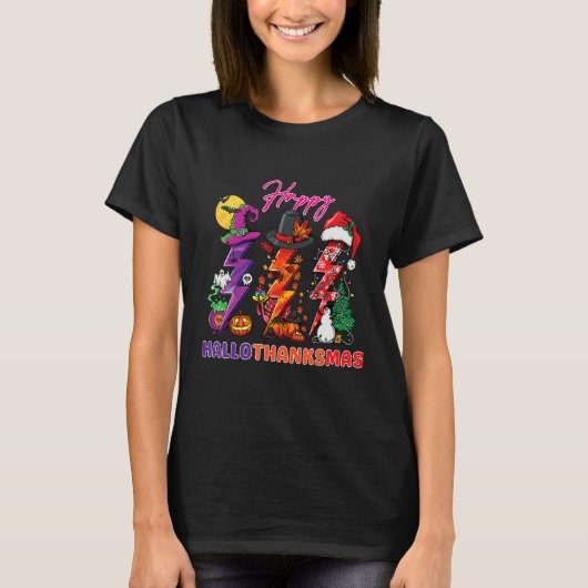 Happy Hallothanksmas lightning bolt Witch Santa Ha T-shirt (Voorkant)