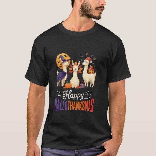 Happy Hallothanksmas Llamas Halloween Thanksgiving T-shirt (Voorkant)