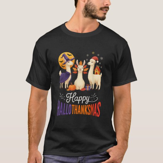 Happy Hallothanksmas Llamas Halloween Thanksgiving T-shirt (Voorkant)
