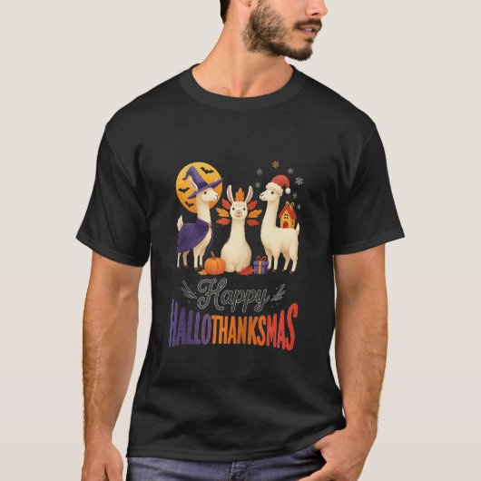 Happy Hallothanksmas Llamas Halloween Thanksgiving T-shirt (Voorkant)