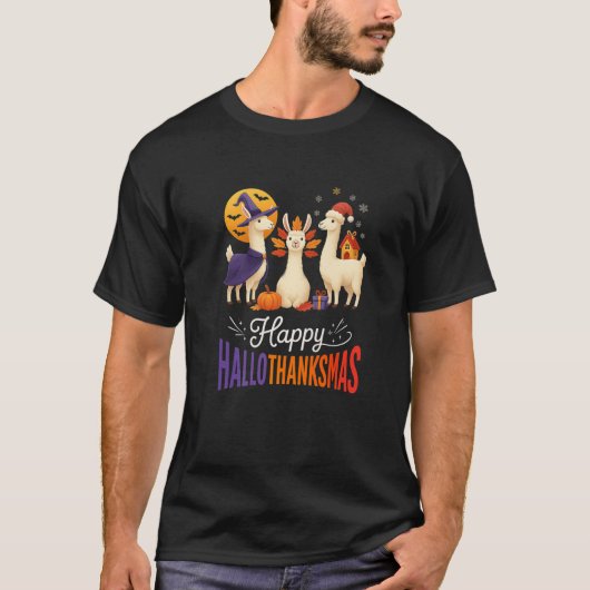 Happy Hallothanksmas Llamas Halloween Thanksgiving T-shirt (Voorkant)