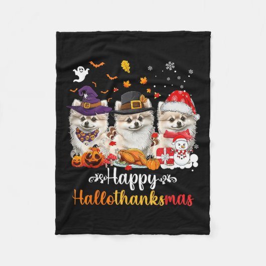 Happy Hallothanksmas Meranian Dog Halloween Christ Fleece Deken (Voorkant)