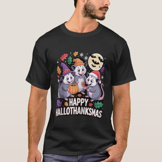Happy Hallothanksmas Opossum Pumpkin Fun Zip  T-shirt (Voorkant)