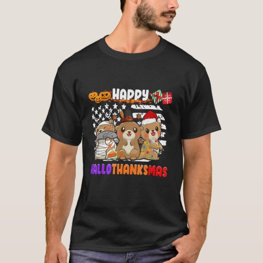 Happy Hallothanksmas Otter  Thanksgiving Christmas T-shirt (Voorkant)