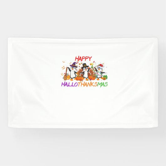 Happy Hallothanksmas Penguin Halloween Thanksgivin Spandoek (Horizontaal)