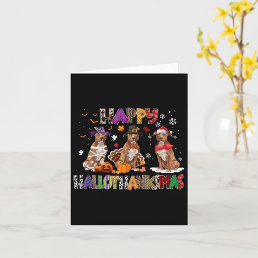 Happy Hallothanksmas Pitbull Hondenliefhebber Hall Kaart (Gele Bloem)