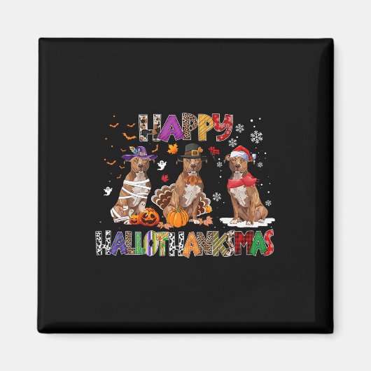 Happy Hallothanksmas Pitbull Hondenliefhebber Hall Magneet (Voorkant)
