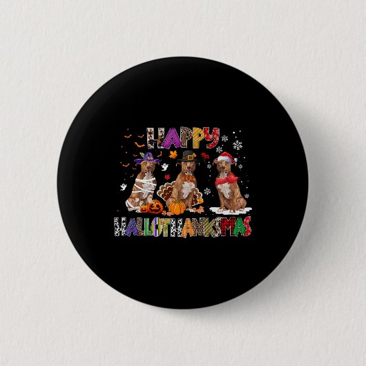 Happy Hallothanksmas Pitbull Hondenliefhebber Hall Ronde Button 5,7 Cm (Voorkant)