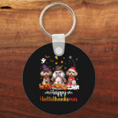Happy Hallothanksmas Poedel Hond Halloween Kerstmi Sleutelhanger (Voorkant)