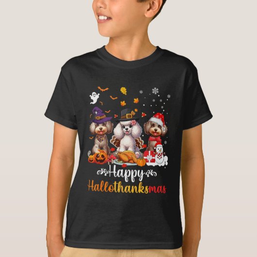 Happy Hallothanksmas Poedel Hond Halloween Kerstmi T-shirt (Voorkant)