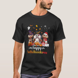 Happy Hallothanksmas Poedel Hond Halloween Kerstmi T-shirt
