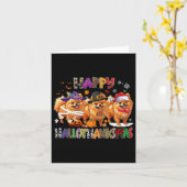 Happy Hallothanksmas Pommerse Hond Halloween Chri Kaart (Gele Bloem)