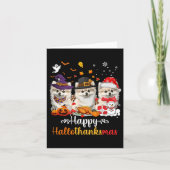 Happy Hallothanksmas Pommerse Hond Halloween Chri Kaart (Voorkant)