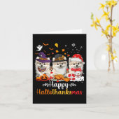 Happy Hallothanksmas Pommerse Hond Halloween Chri Kaart (Gele Bloem)