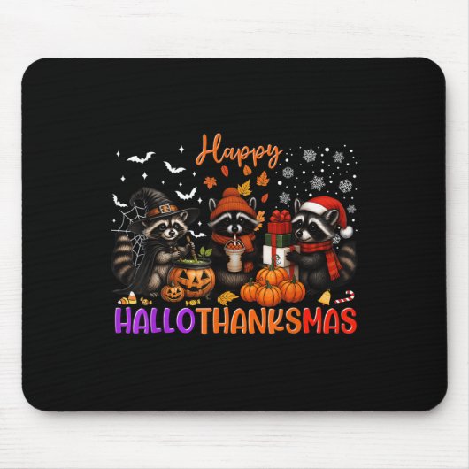 Happy Hallothanksmas Racoon Halloween Thanksgiving Muismat (Voorkant)