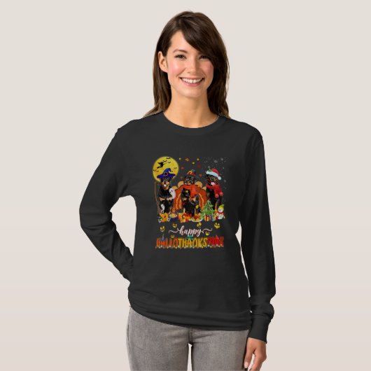 Happy Hallothanksmas Rottweiler Wizard Hat Turkey  T-shirt (Voorkant volledig)