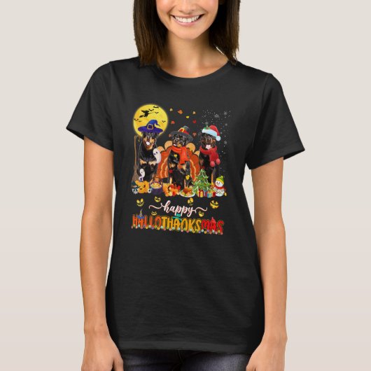 Happy Hallothanksmas Rottweiler Wizard Hat Turkey  T-shirt (Voorkant)