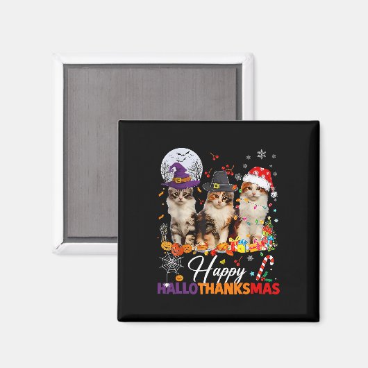 Happy Hallothanksmas Schattige Cats Halloween Than Magneet (Voorkant / Achterkant)