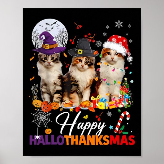 Happy Hallothanksmas Schattige Cats Halloween Than Poster (Voorkant)