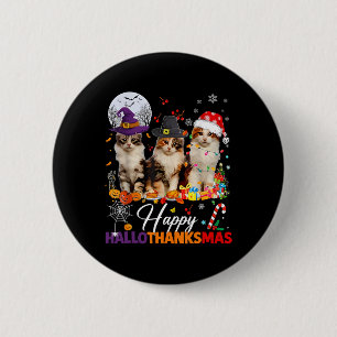 Happy Hallothanksmas Schattige Cats Halloween Than Ronde Button 5,7 Cm