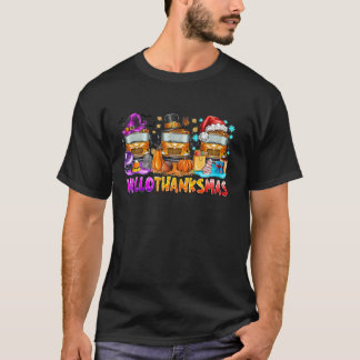 Happy Hallothanksmas schoolbus Halloween Merry Ch T-shirt