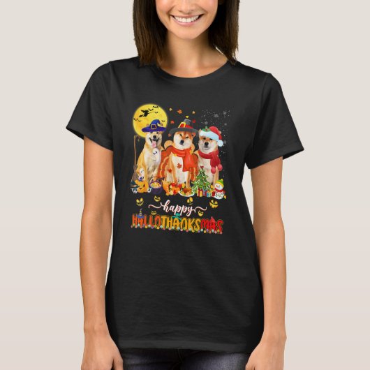 Happy Hallothanksmas Shiba Inu Wizard Hat Turkey S T-shirt (Voorkant)