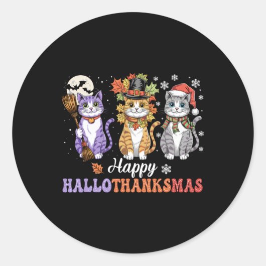 Happy Hallothanksmas Shirt Cats Lover Halloween Th Ronde Sticker (Voorkant)