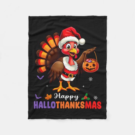 Happy Hallothanksmas Shirt Halloween Thanksgiving Fleece Deken (Voorkant)