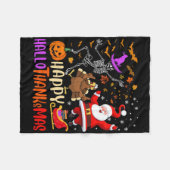 Happy Hallothanksmas Skeleton Pumpkin Turkey Santa Fleece Deken (Voorkant (Horizontaal))