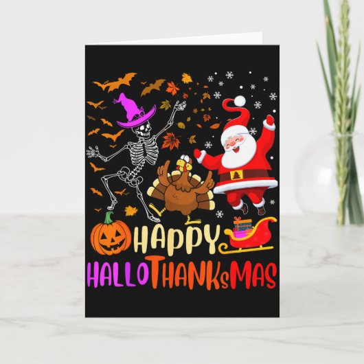 Happy Hallothanksmas Skeleton Pumpkin Turkey Santa Kaart (Voorkant)