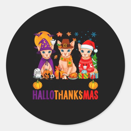 Happy Hallothanksmas Sphynx Cats Halloween Thanksg Ronde Sticker (Voorkant)