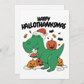 HAPPY HALLOTHANKSMAS T-REX CHRISTMAS, THANKSGIVING FEESTDAGENKAART (Voorkant / Achterkant)