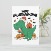 HAPPY HALLOTHANKSMAS T-REX CHRISTMAS, THANKSGIVING FEESTDAGENKAART (Staand voorkant)
