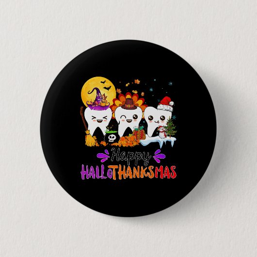 Happy Hallothanksmas Tanden Halloween Thanksgiving Ronde Button 5,7 Cm (Voorkant)
