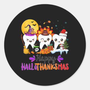 Happy Hallothanksmas Tanden Halloween Thanksgiving Ronde Sticker