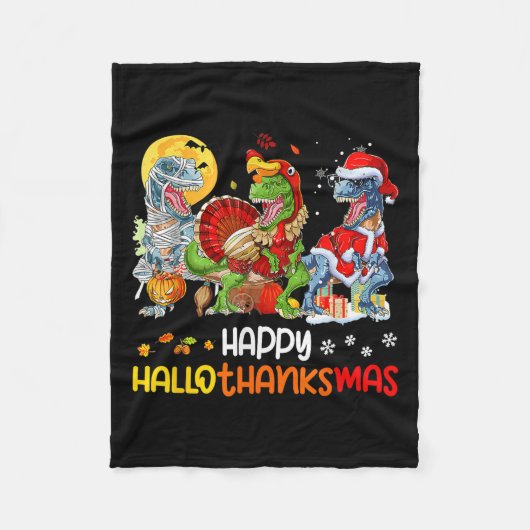 Happy Hallothanksmas Thanksgiving Dinosaur T Rex T Fleece Deken (Voorkant)