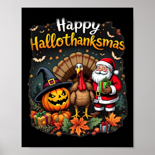 Happy Hallothanksmas Thanksgiving Halloween Merry Poster (Voorkant)