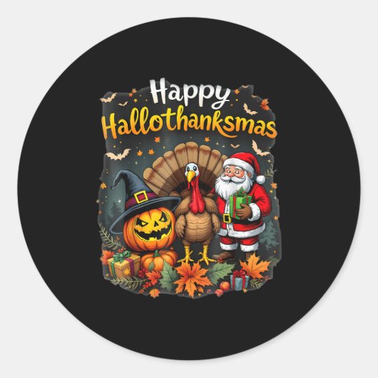 Happy Hallothanksmas Thanksgiving Halloween Merry  Ronde Sticker (Voorkant)
