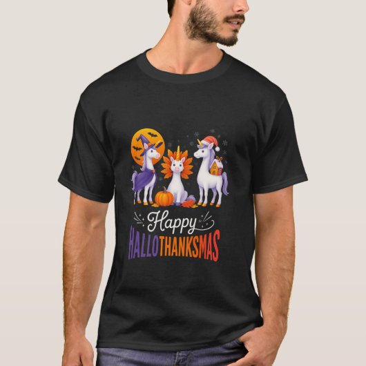 Happy Hallothanksmas Unicorns Halloween Thanksgivi T-shirt (Voorkant)