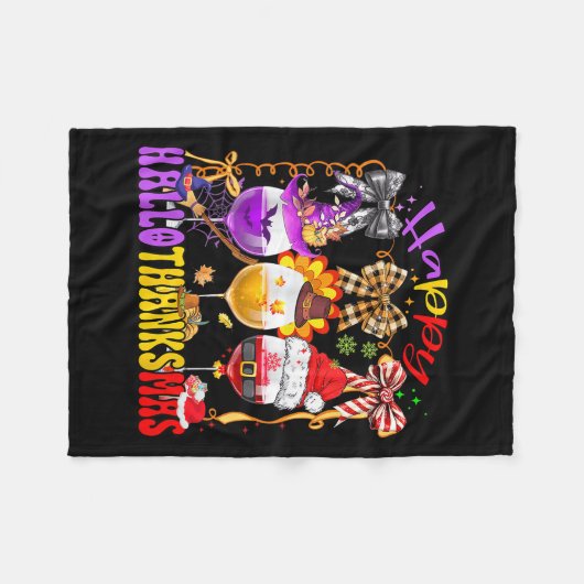Happy Hallothanksmas Wine Gl Halloween Thanksgivin Fleece Deken (Voorkant (Horizontaal))