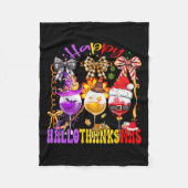 Happy Hallothanksmas Wine Gl Halloween Thanksgivin Fleece Deken (Voorkant)