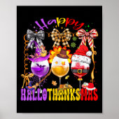 Happy Hallothanksmas Wine Gl Halloween Thanksgivin Poster (Voorkant)