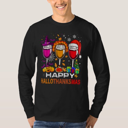 Happy Hallothanksmas Wine Glasses Witch Santa Hat  T-shirt (Voorkant)