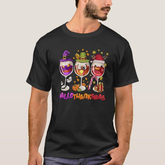 Happy Hallothanksmas Wine Halloween Thanksgiving C T-shirt (Voorkant)