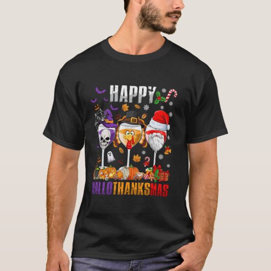 Happy Hallothanksmas Wine Halloween Thanksgiving C T-shirt (Voorkant)