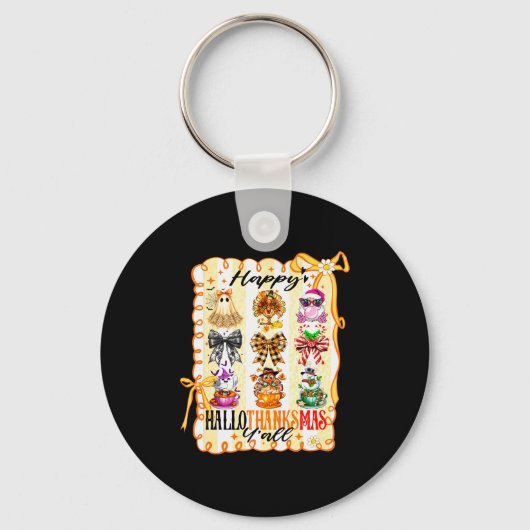 Happy Hallothanksmas Y’all Coquette Bow Halloween Sleutelhanger (Voorkant)