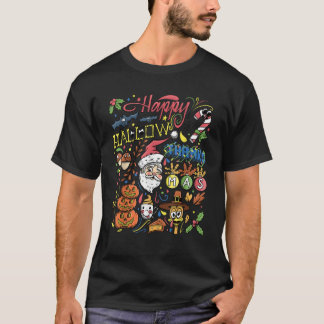 Happy Hallow Bedankt Mas Vakantie Kleurrijke Colla T-shirt
